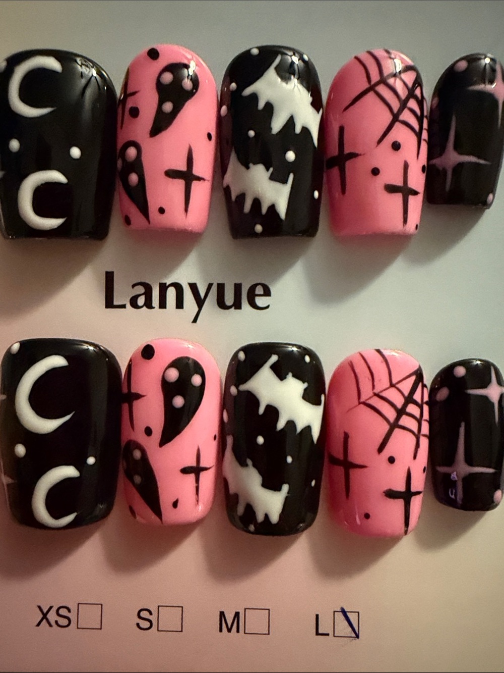 Pink & Black Halloween theme handmade acrylic press on Nail Set